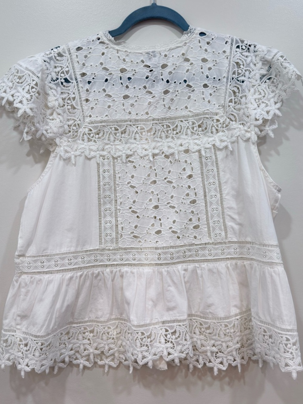 Anthropologie White Lace Eyelet Button-Front Peplum Blouse - Picture 7 of 7